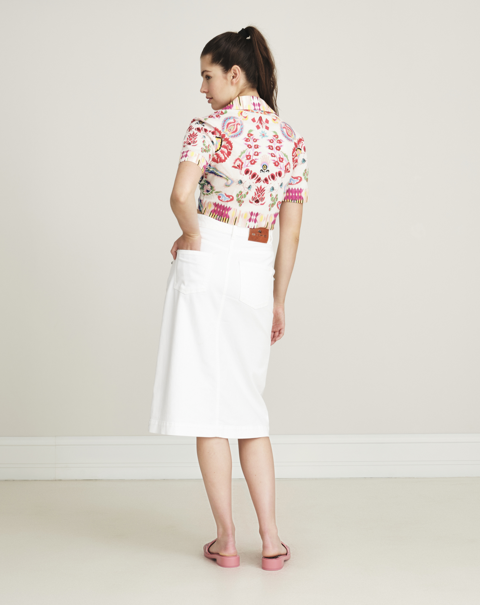 Etro- White Denim Midi Skirt